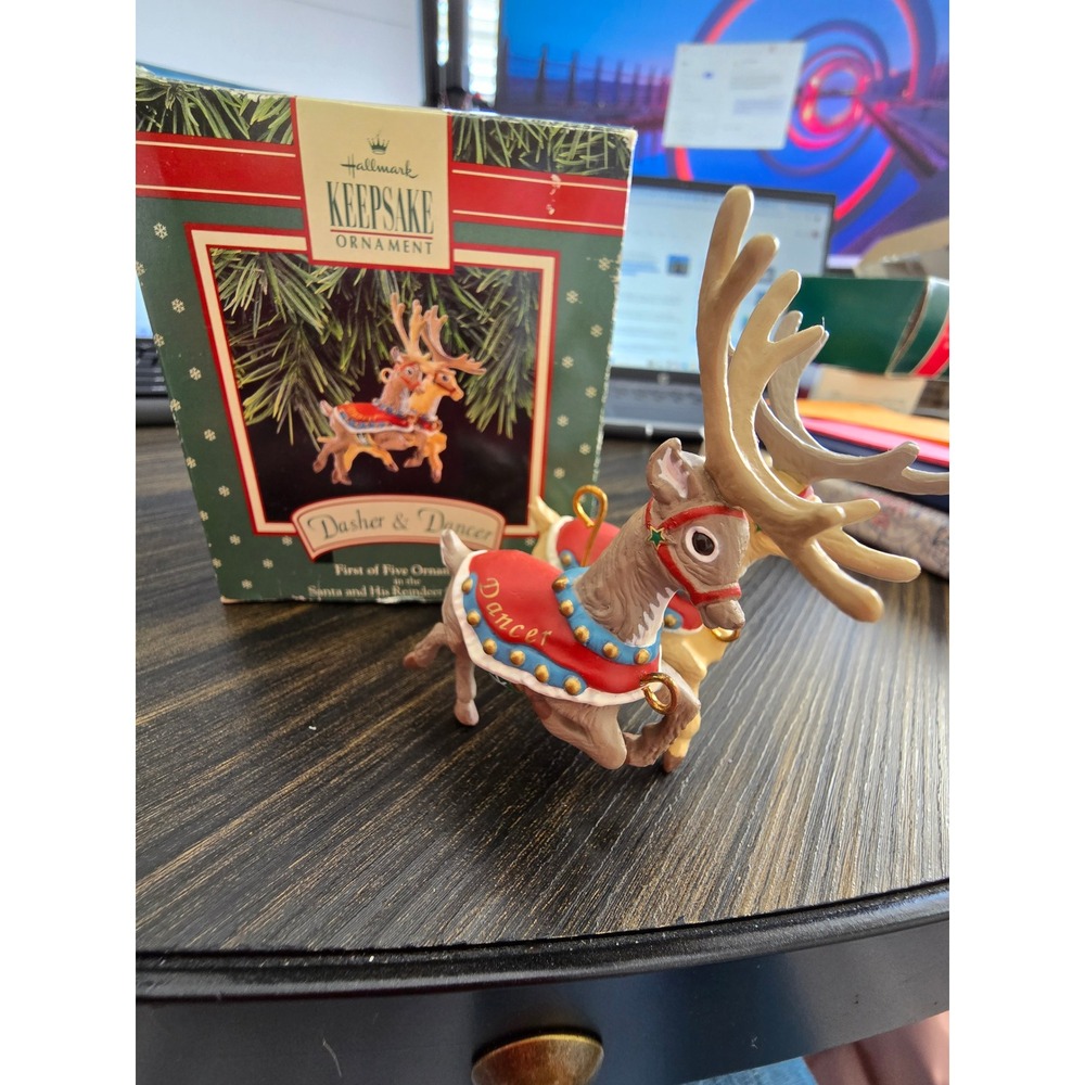Hallmark Keepsake Ornament Dasher& Dancer Santa and His Reindeer Collection 1992